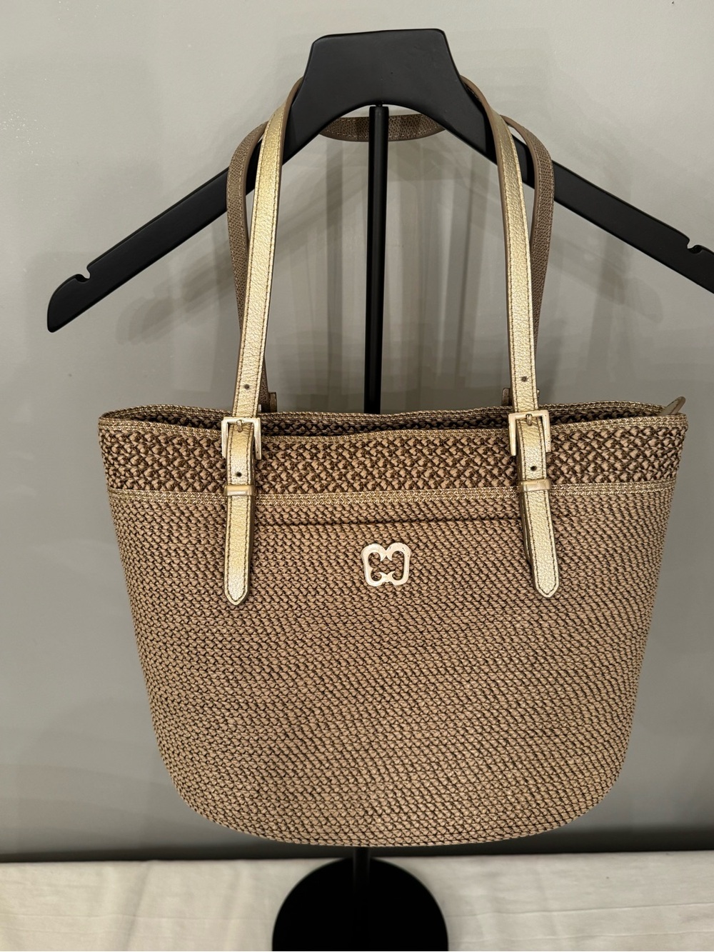 Unbranded Metallic-Strap Woven Tote Bag in Brown –